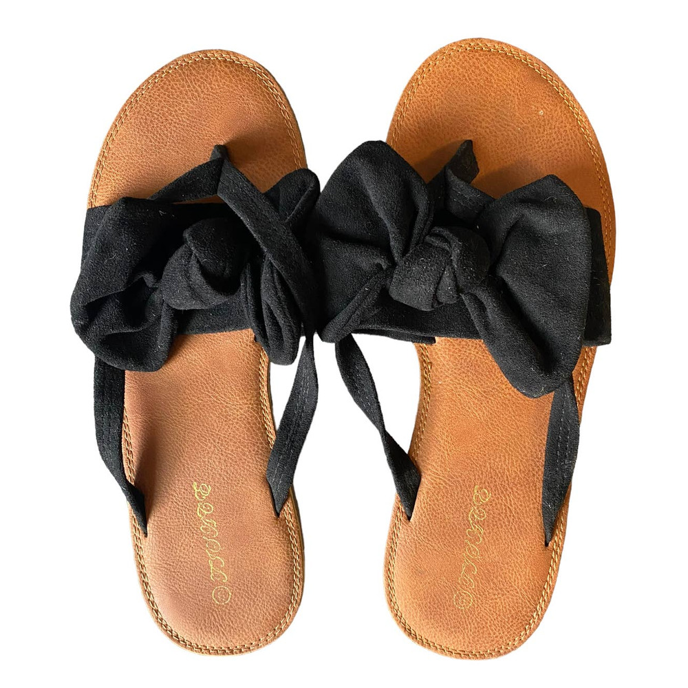 Fisace Womens Bowknot Flat Shoes Black Size 7M